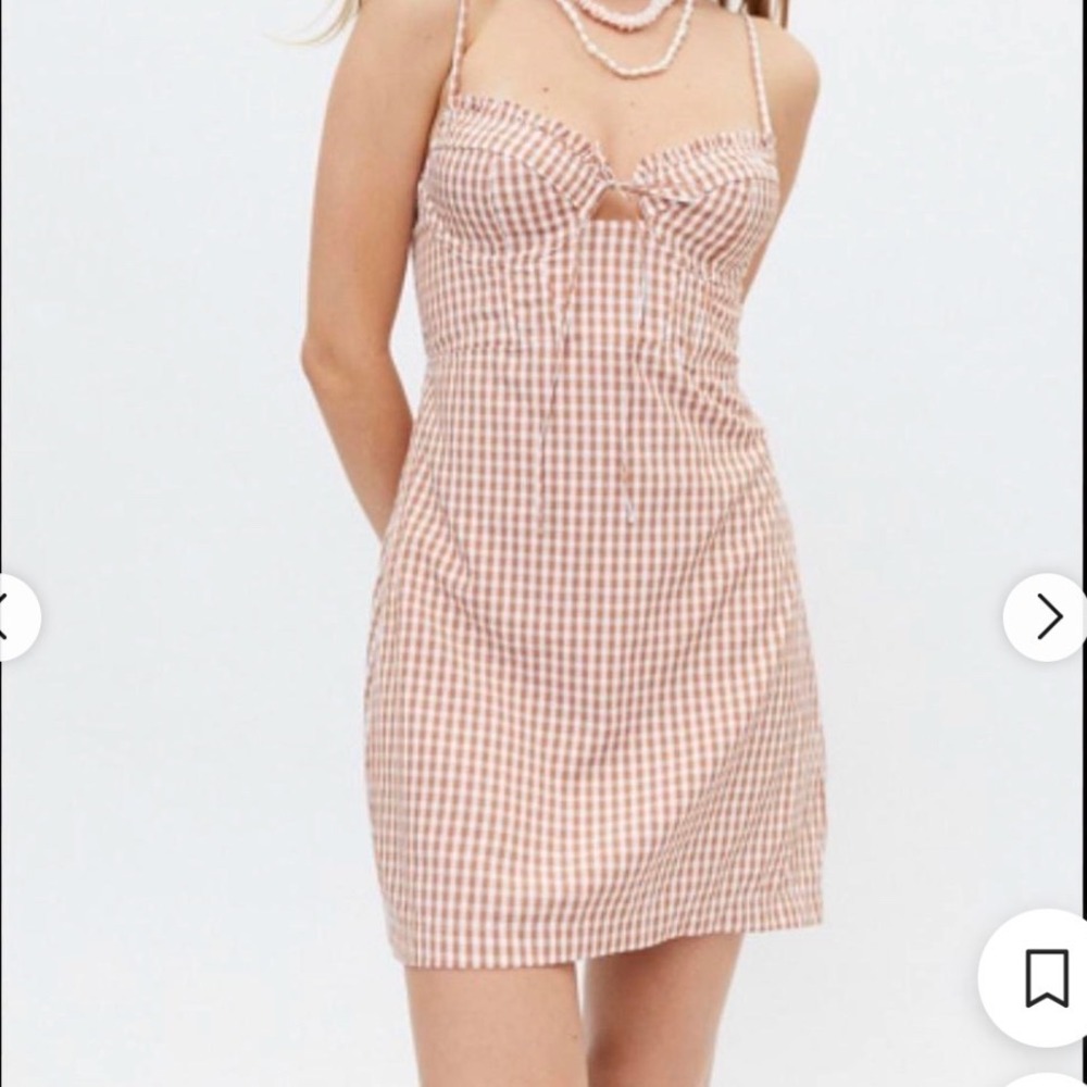 Urban Outfitters | Orange White Plaid Gingham Tie Front Mini Dress, Size M